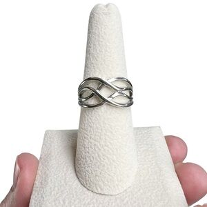 Sterling Silver Openwork Braided Twisted Knotted Wide Band Ring